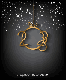 a happy new year card with a gold christmas ball