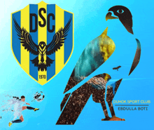 a blue and yellow striped logo for dsc 1970 with an eagle