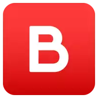 a red square with a white letter b inside