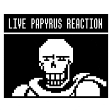 a pixel art of a skeleton with the words `` live papyrus reaction '' written below it .