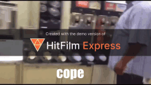 a sign that says hitfilm express cope in white letters