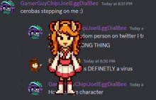 a screenshot of a discord conversation between gamerguy chipijoel egg dialbee and cerobas stepping on me