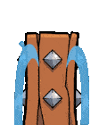 a cartoon drawing of a wooden block with spikes and tears coming out of it