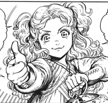 a drawing of a girl giving a thumbs up