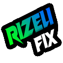 a green and blue logo for rizelu fix on a white background