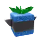 a blue block with a green plant in it .