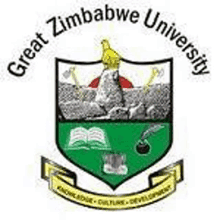 the great zimbabwe university logo is a shield with a bird on top of a rock .