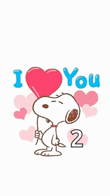 a cartoon of snoopy holding a heart that says i love you 2