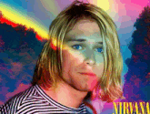 a painting of kurt cobain with the word nirvana on the bottom right