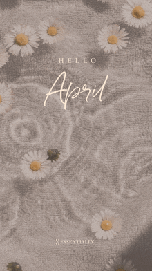 a poster that says " hello april " with daisies on it