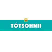 the word totsohnii is on a blue and white background