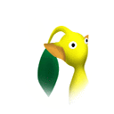 a yellow cartoon bird with a green leaf in its beak