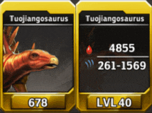 two cards for tuojiangosaurus with the number 678 and lvl40