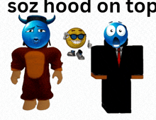 a cartoon character with the words soz hood on top on top of it