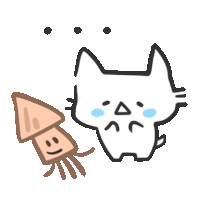 a cartoon drawing of a cat and a squid