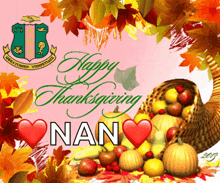 a happy thanksgiving card for nan with a cornucopia