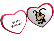 a heart shaped mirror with a picture of a bee and the words vi my beloved