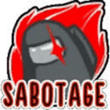 a black among us character with a red lightning bolt on his head and the word sabotage .