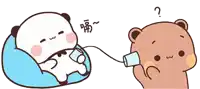 a cartoon of a panda and a brown bear talking on a phone