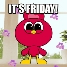 a cartoon character that says it 's friday on it