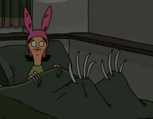 a cartoon character with bunny ears is laying in bed
