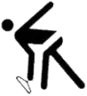 a black and white silhouette of a person falling down with a paper clip on their foot .