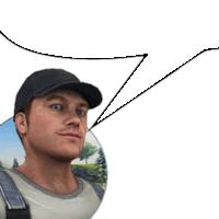 a man wearing a black hat and a white shirt has a speech bubble coming out of his head