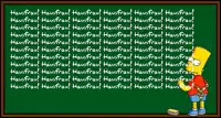 bart simpson is standing in front of a blackboard that says hausfrau on it