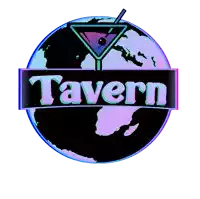 a logo for tavern with a globe and a martini glass with a straw