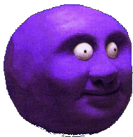 a purple ball with a face on it and a white background