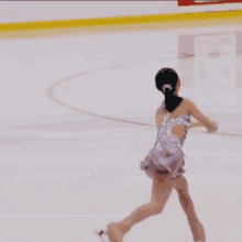 a young girl in a purple dress is ice skating on an ice rink .