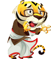 a cartoon tiger wearing glasses and a robe