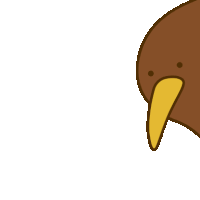 a cartoon drawing of a kiwi bird with a yellow beak on a white background