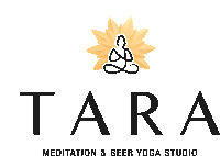 a logo for tara meditation & beer yoga studio with a woman in a lotus position