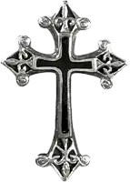 a black and silver cross with a crown on it