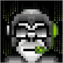 a pixel art of a skeleton with numbers behind it