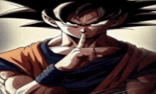 a close up of a dragon ball z character making a shhh gesture .