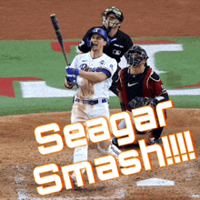 a baseball player with the word seagar smash on the bottom right