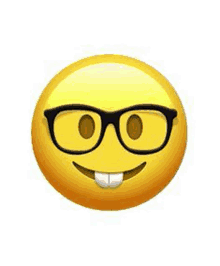 a yellow smiley face with glasses on it and a big smile .