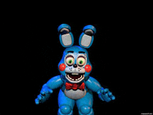 bonnie the bunny from five nights at freddy 's is standing in front of a black background and smiling .