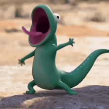 a cartoon lizard with its mouth wide open and its tongue sticking out