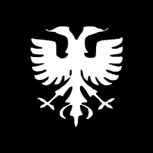 a white eagle on a black background with a cross in the middle