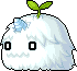 a pixel art illustration of a white sheep with a plant growing out of it 's head .