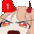 a pixel art drawing of a girl with horns and a red notification .