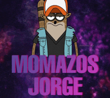 a cartoon character is holding a baseball bat and the name jorge is on the bottom