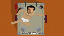 a cartoon of a shirtless man being tickled with the words you still won 't get your ticket money back