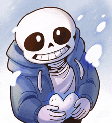 a cartoon drawing of a skeleton holding a snowball in his hands