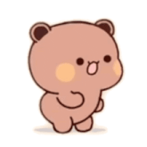 a cartoon teddy bear is standing on a white background with its tongue out .
