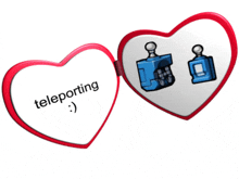 a heart shaped mirror with the word teleporting written on it