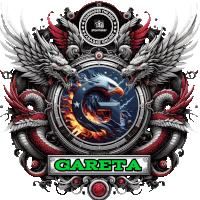 a logo for gareta karaoke online with a dragon and eagle